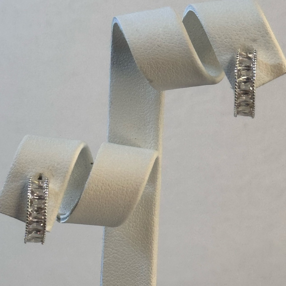 Crystal Mini Hoop Channel Setting Sterling Silver Overlay Huggies .5 inch approx